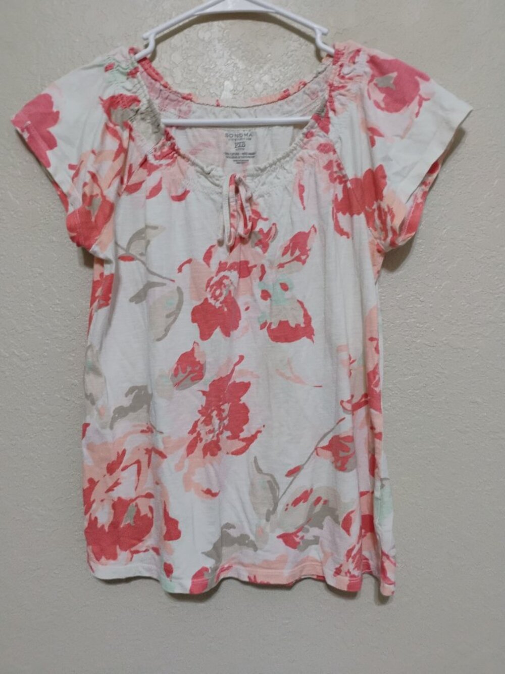 Sonoma PXS Floral Peasant Blouse White Pink Boho Cottagecore